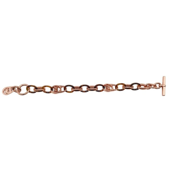 MICHAEL KORS MK Logo Rose Gold Faux Tortoiseshell Chunky Chain Padlock Bracelet - Picture 2 of 8